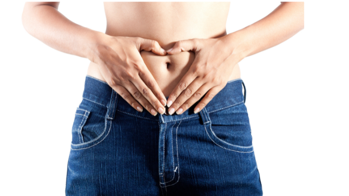 heart hands over abdomen