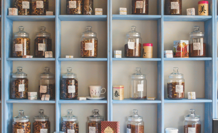 herbs on shelves