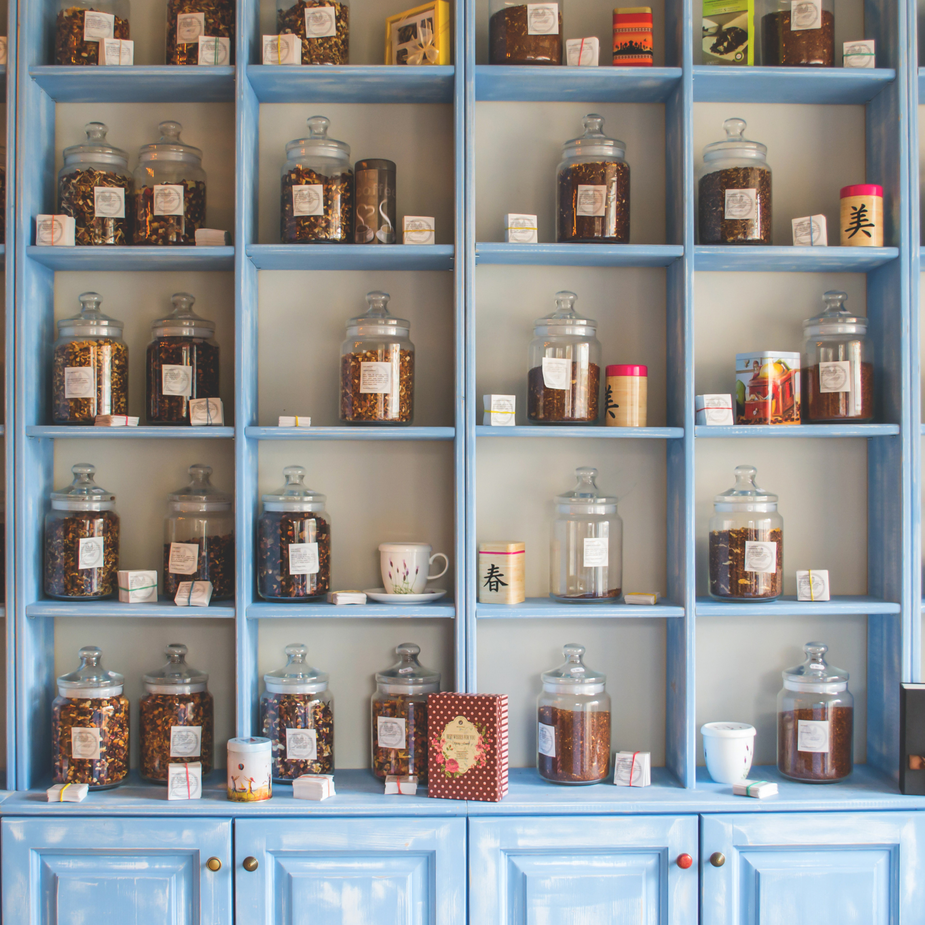 herbs on shelves