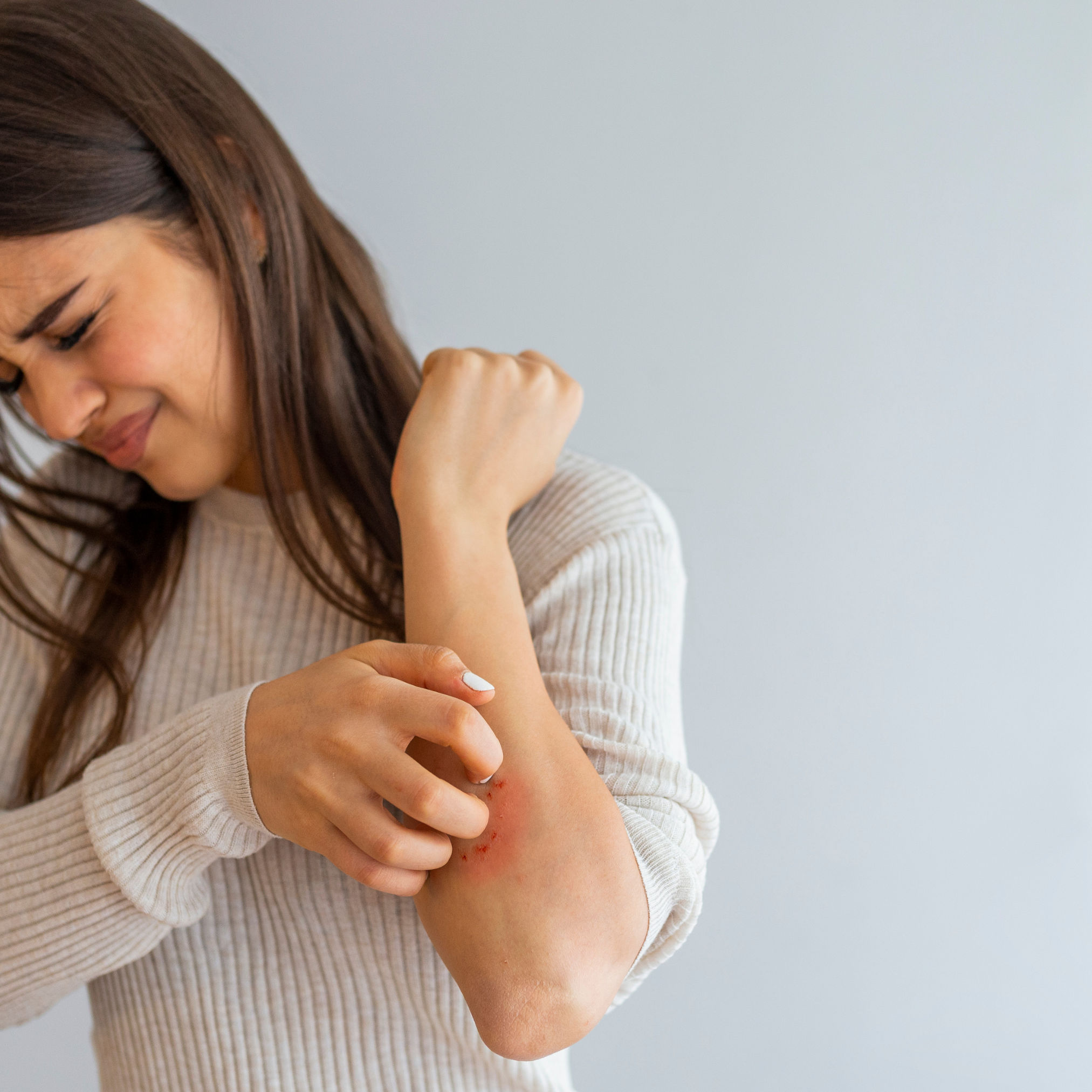 stressed itching lady