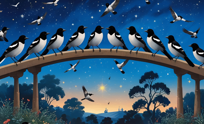 magpies bridge with flowers