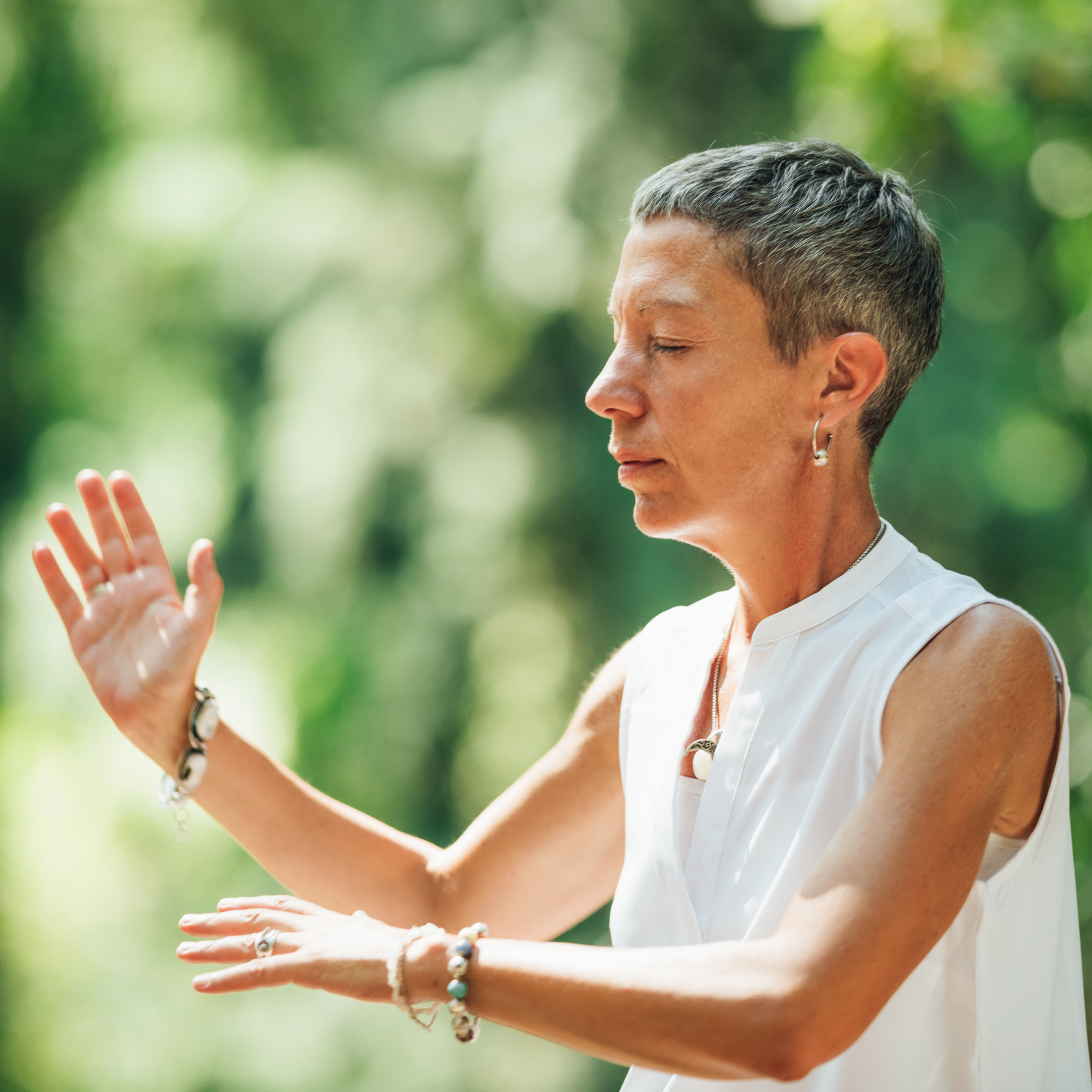 qi gong lady in forest