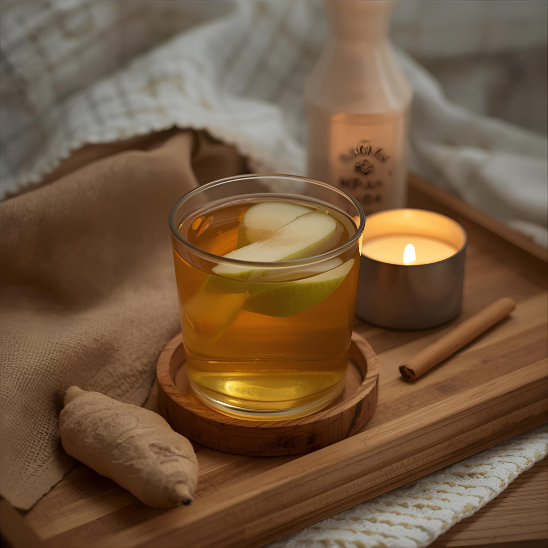 pear and ginger tea with candle
